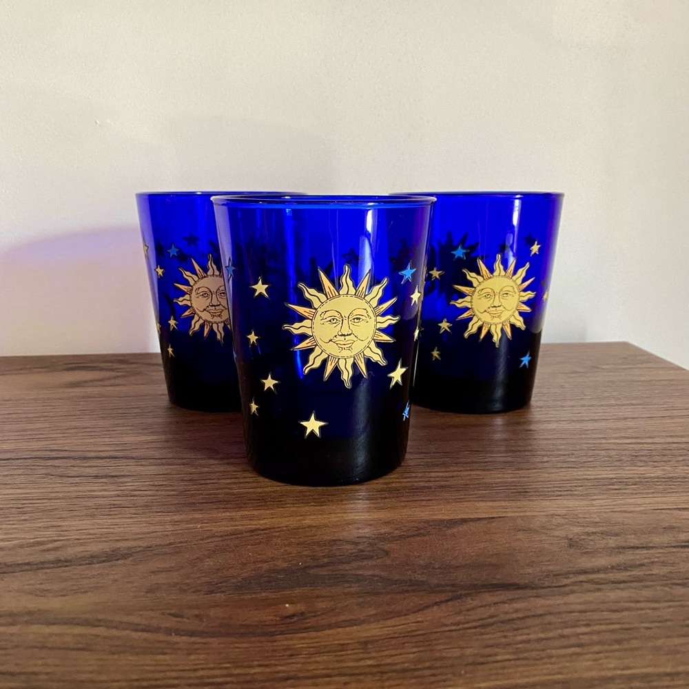 Libbey Celestial Cobalt Blue Sun & Stars Glasses - Set of 3